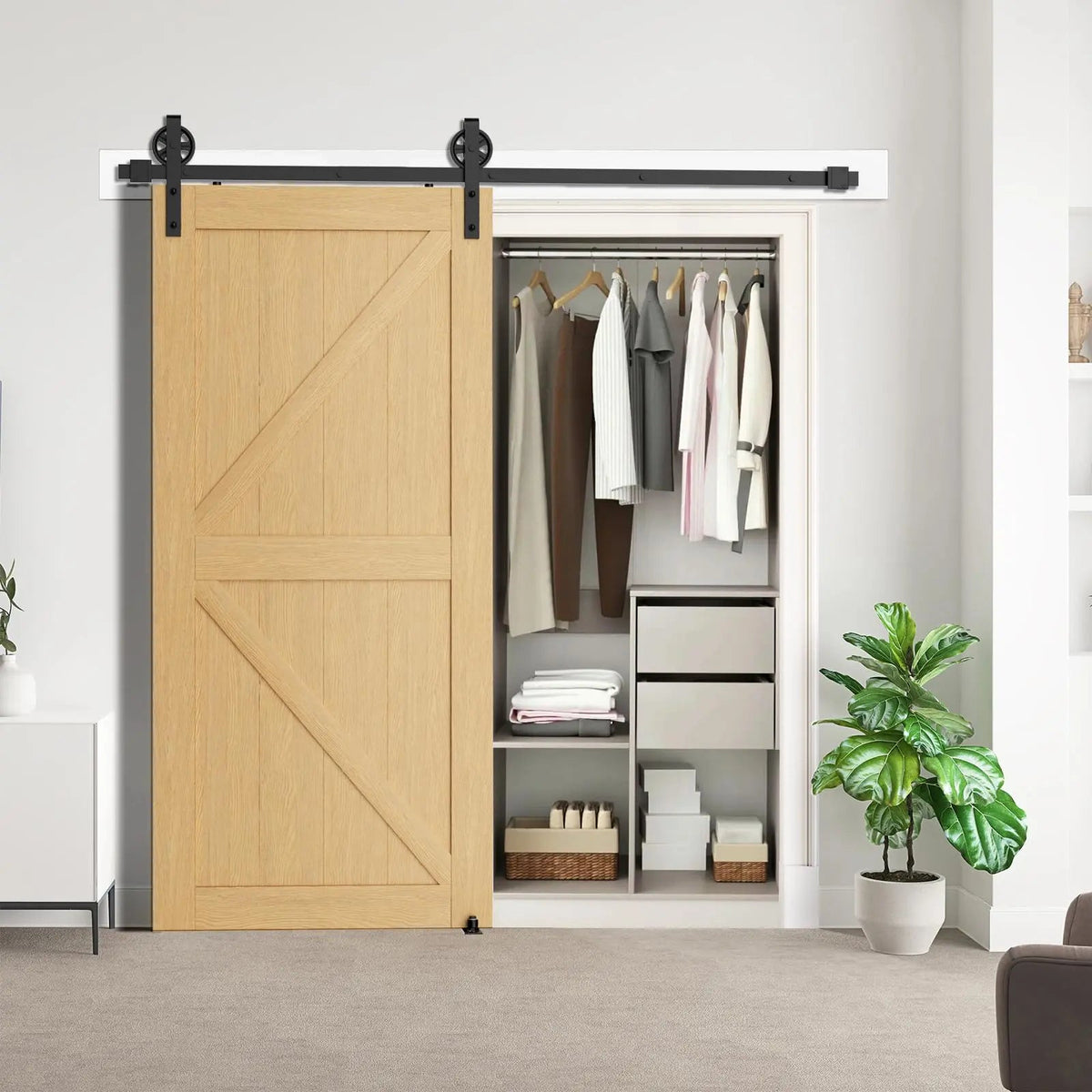 Big Spoke Wheel Roller Sliding Barn Door Hardware Kit