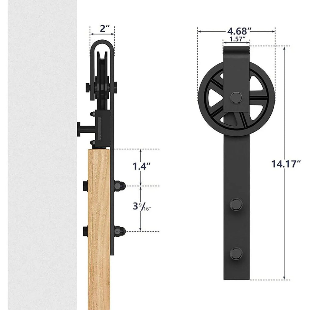 Big Spoke Wheel Roller Sliding Barn Door Hardware Kit