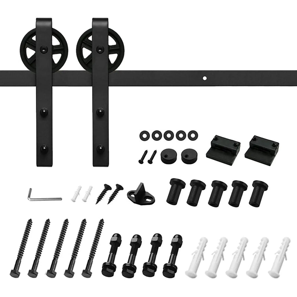 Big Spoke Wheel Roller Sliding Barn Door Hardware Kit