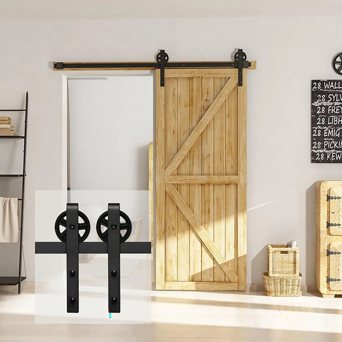 Big Spoke Wheel Roller Sliding Barn Door Hardware Kit