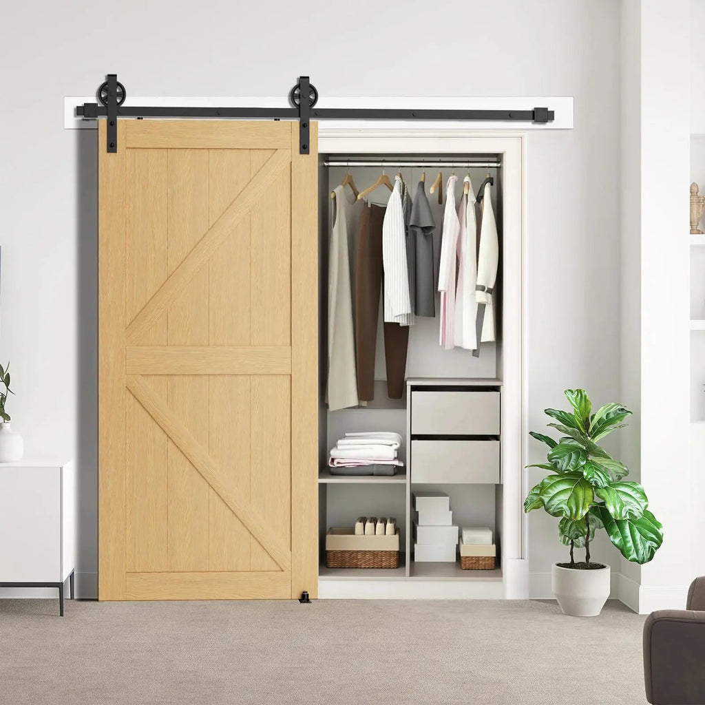 Big Spoke Wheel Roller Sliding Barn Door Hardware Kit
