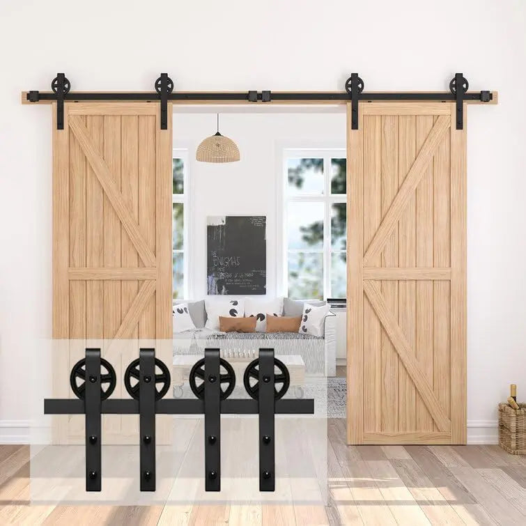 Big Spoke Wheel Roller Sliding Barn Door Hardware Kit