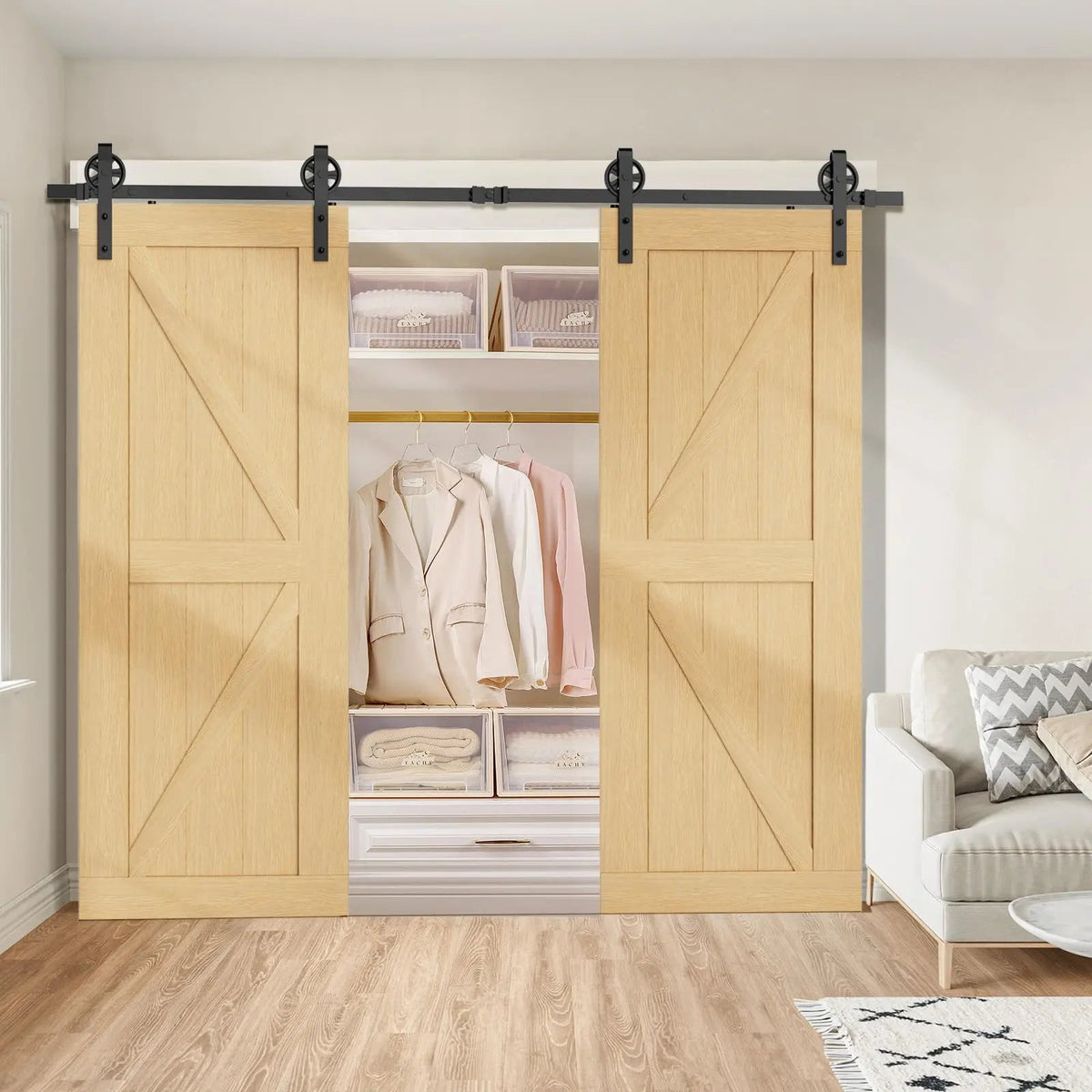 Big Spoke Wheel Roller Sliding Barn Door Hardware Kit