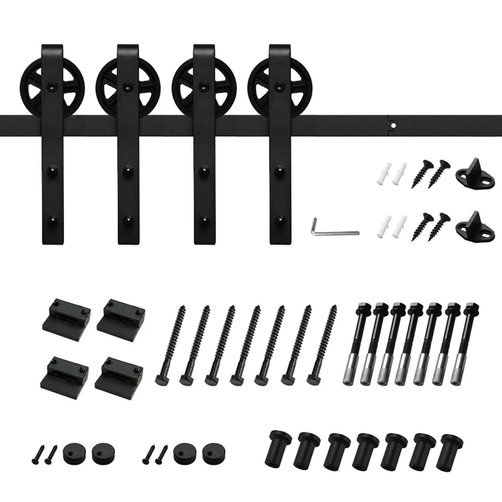 Big Spoke Wheel Roller Sliding Barn Door Hardware Kit